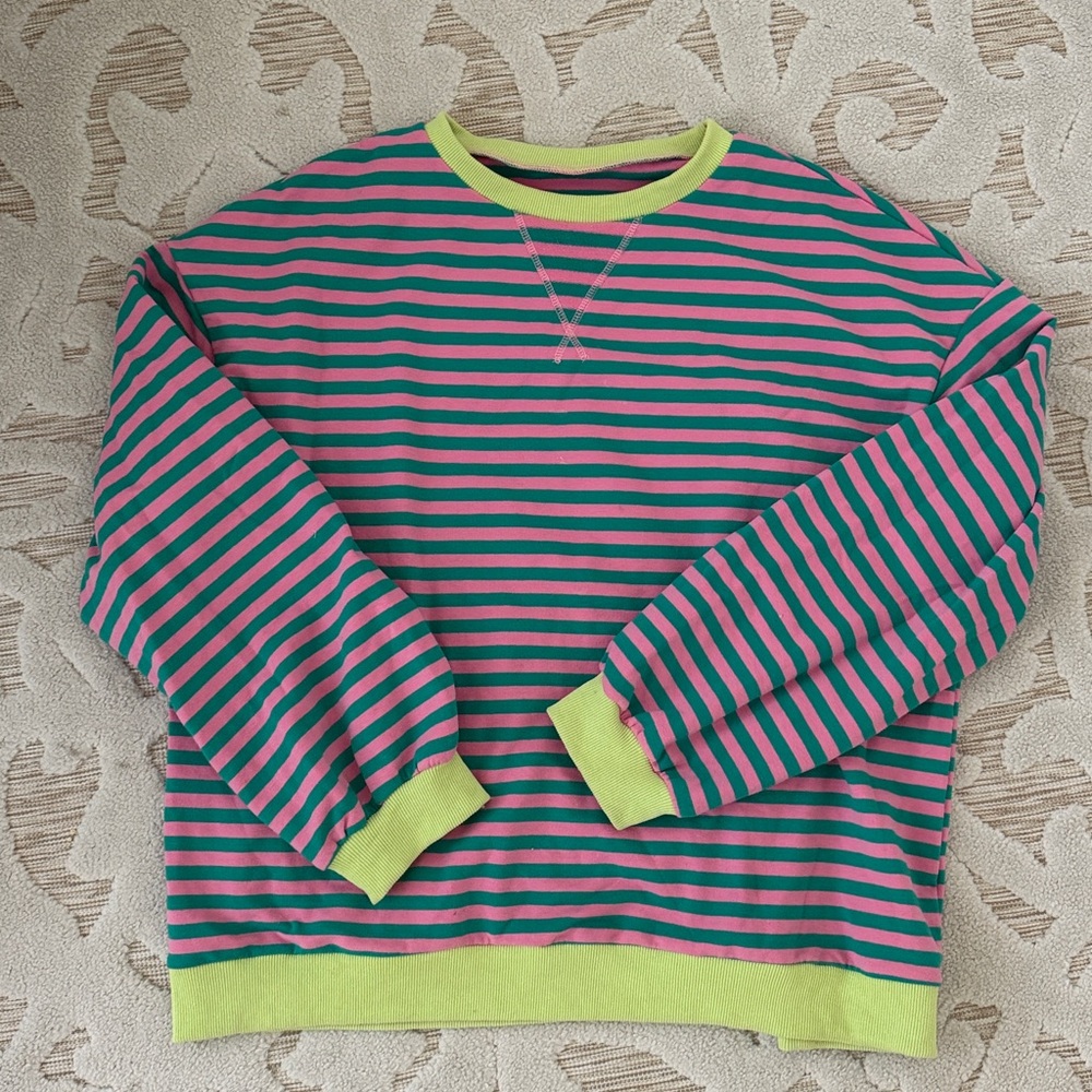 Striped Crewneck Sweatshirt in Pink, Teal & Lime
